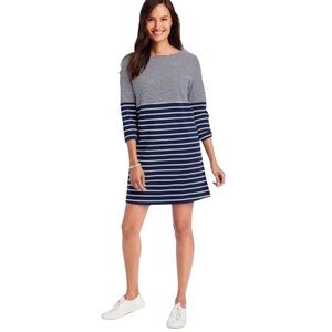 VINEYARD VINES Mixed Striped Blue White Nautical Knit  Dress Long Sleeve  Sz L